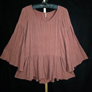 Free People Flowy Gauze Bell Sleeve Boho Oversized Top XS